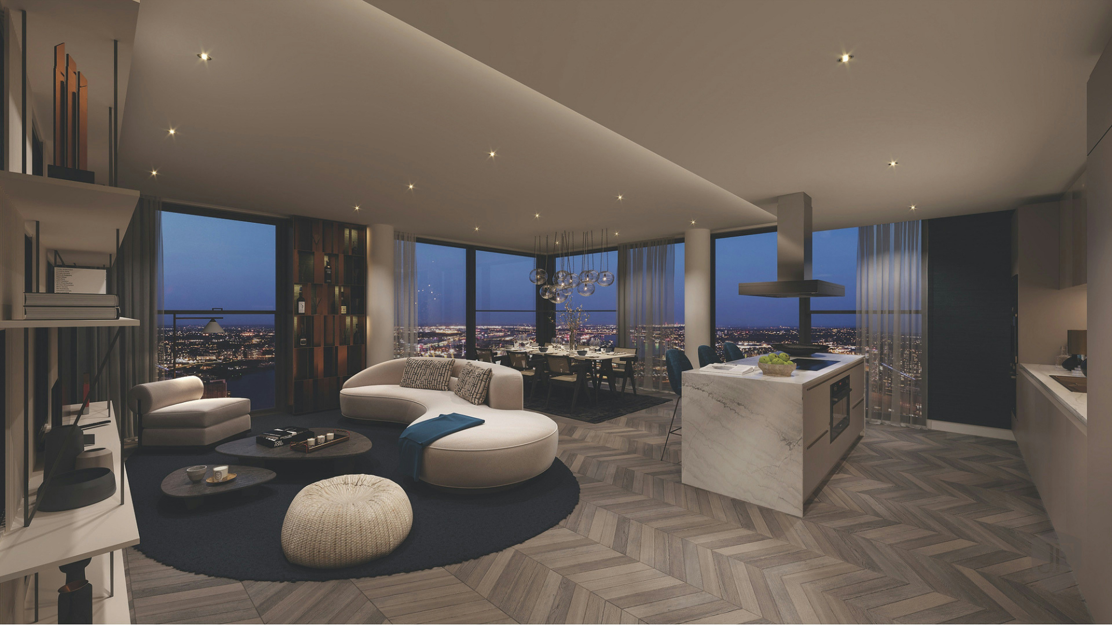 Modern luxury villa illuminated at night